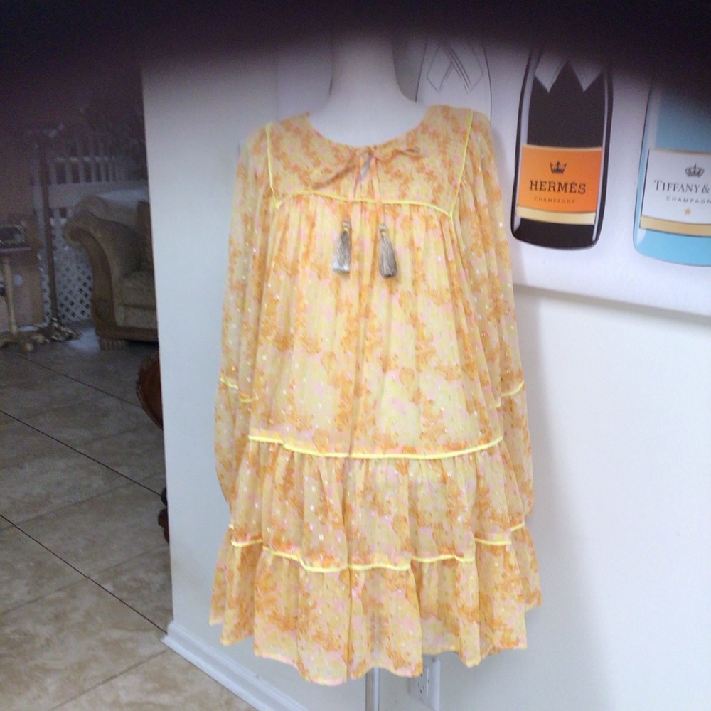 Free People Floral Yellow Tiered Dress - Picture 1 of 16